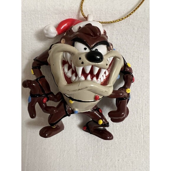 Looney Tunes Taz Devil Christmas Ornament 2000 Santa Hat Lights WB Holiday Decor - Picture 1 of 7